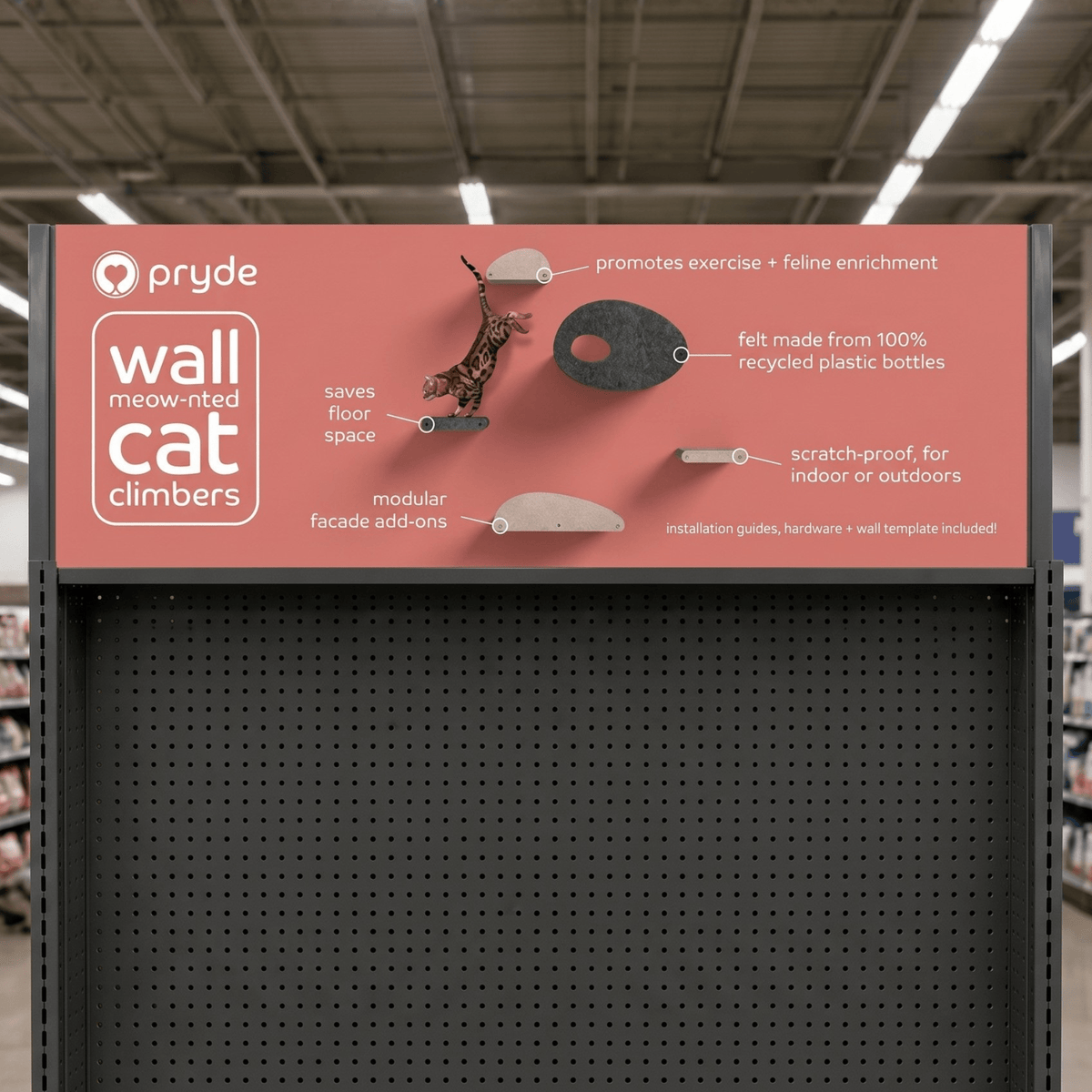 Retail Header Board Sign - Cat Climbers features & benefits theme - Pryde Pets