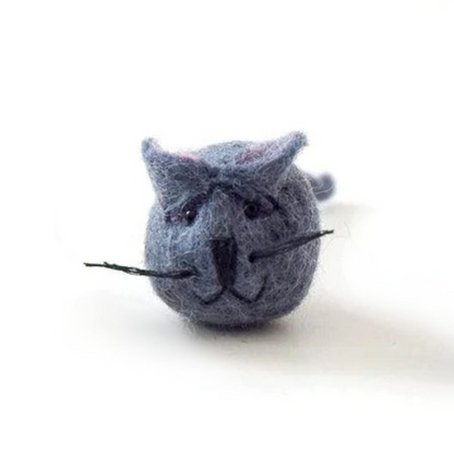 Gray felted mouse toy on a white background