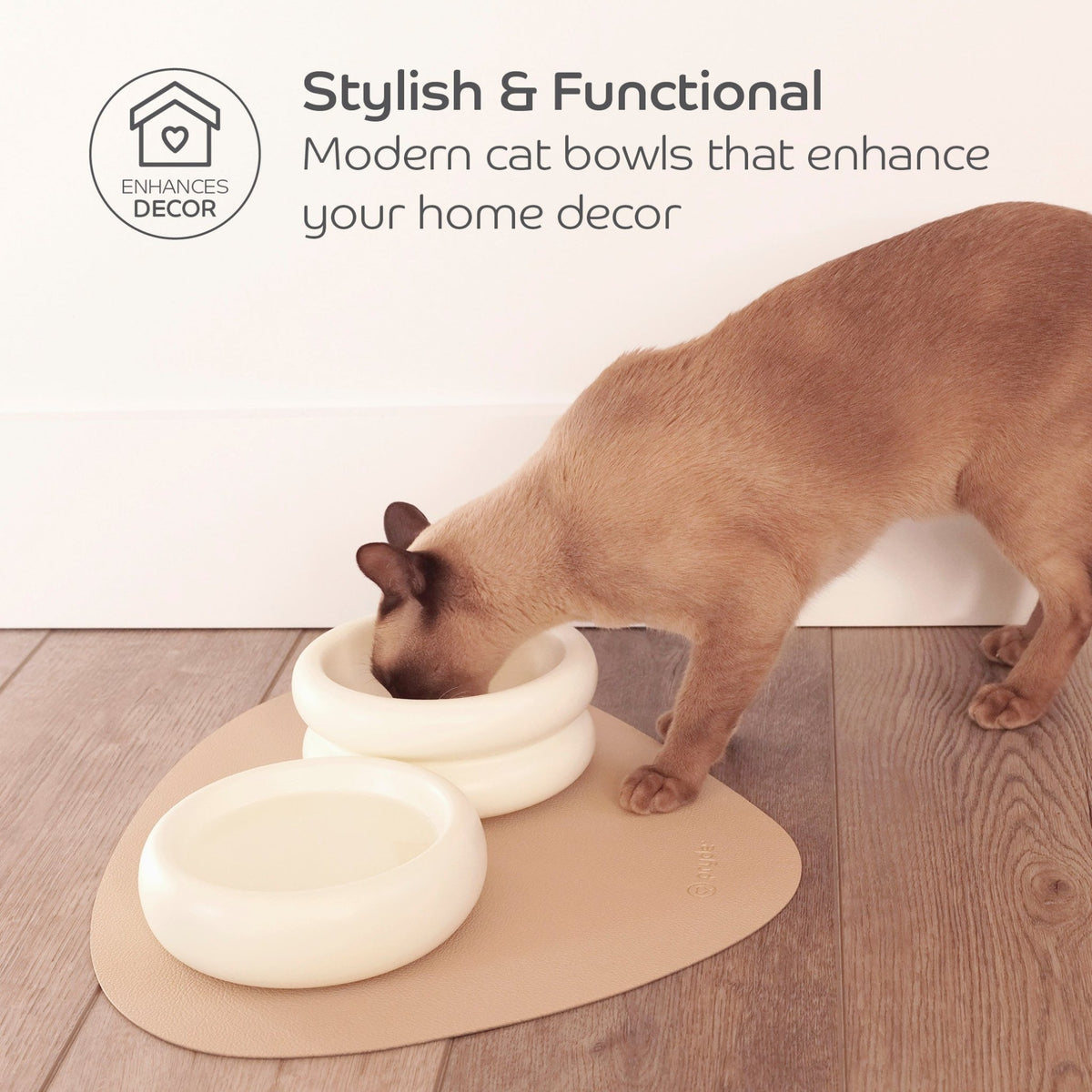 Complete Dining Set with Reversible Charcoal &amp; Oatmeal Dining Mat - Pryde Pets