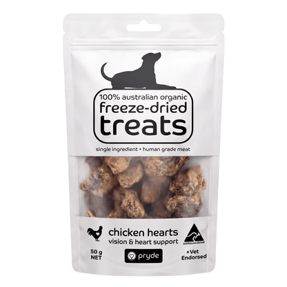 Freeze Dried Dog Treats - Chicken Hearts (50g) - Pryde Pets
